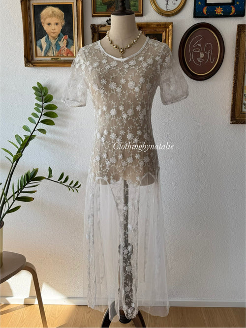 Embroidery White Sheer Beach Dress Size S