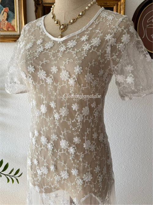 Embroidery White Sheer Beach Dress Size S