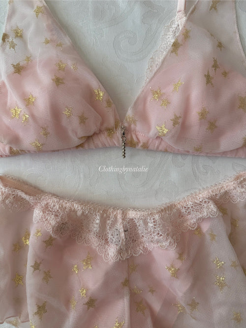 Japanese Pink Star Bralette Set (New 100% - M)