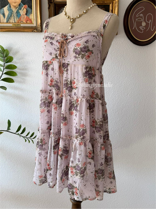 Purple Floral Chiffon Babydoll Size M