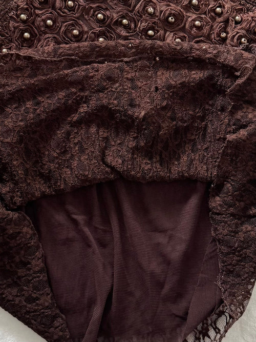 Whimsical Brown Lace Blouse Size S