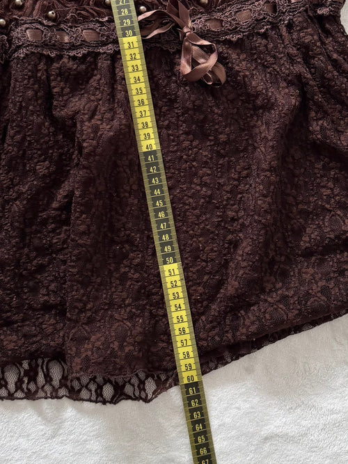 Whimsical Brown Lace Blouse Size S
