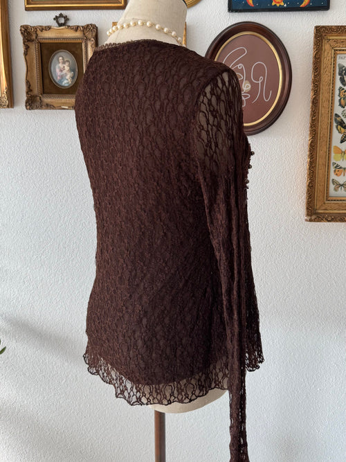 Whimsical Brown Lace Blouse Size S