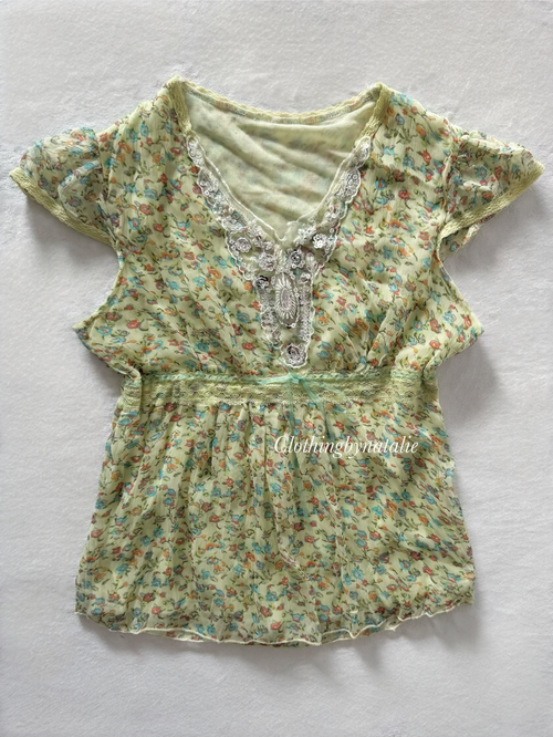 Fairy Green Chiffon Blouse Size S