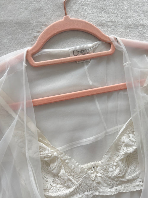 Cinema Etoile White Chiffon Mini Peignoir Set Size S