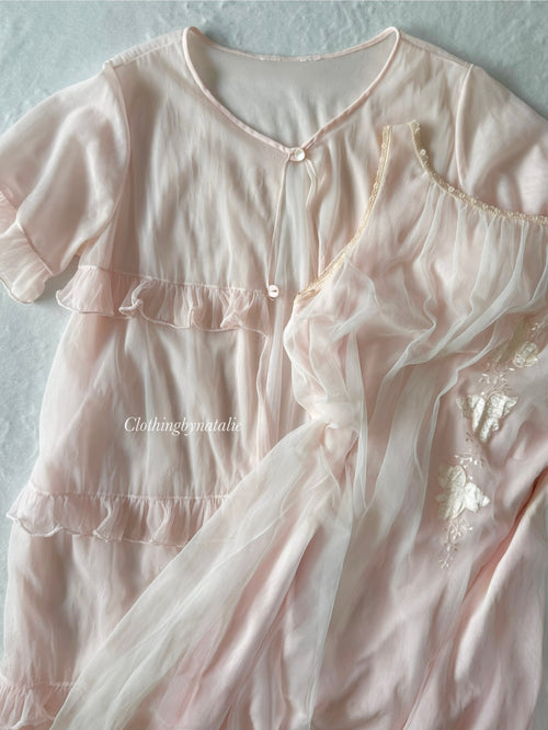 Miss Siren Pink Chiffon Peignoir Robe Set size S/M