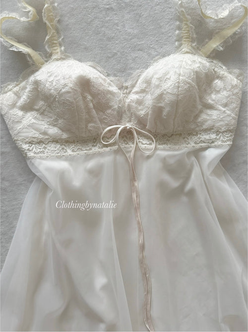 Vintage Olga White Chiffon Nightgown Size S