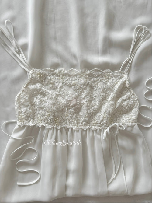 Vintage Belle Nuit White Chiffon Maxi Nightgown Size M