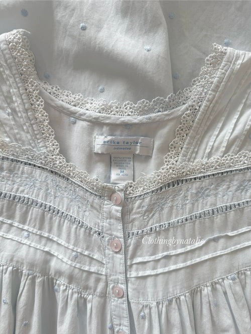 Vintage Erika Taylor Blue Prairie Cotton Nightgown Size M