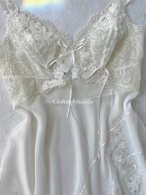 Butterfly Lace Chiffon White Slip Size S