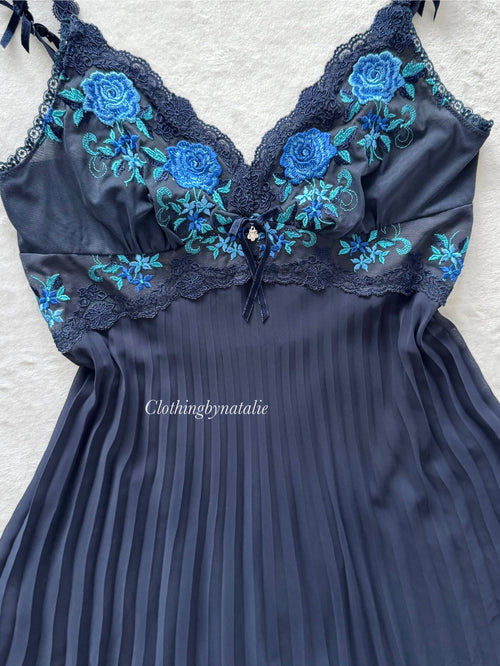 Navy Blue Pleated Babydoll Size S