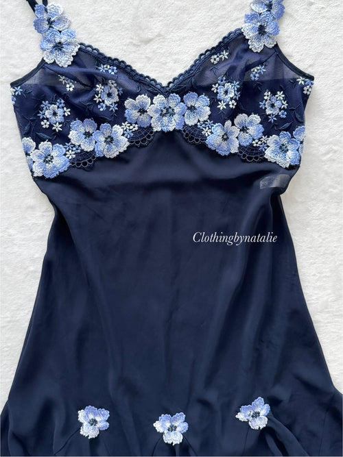 Floral Navy Blue Chiffon Slip Dress Size S