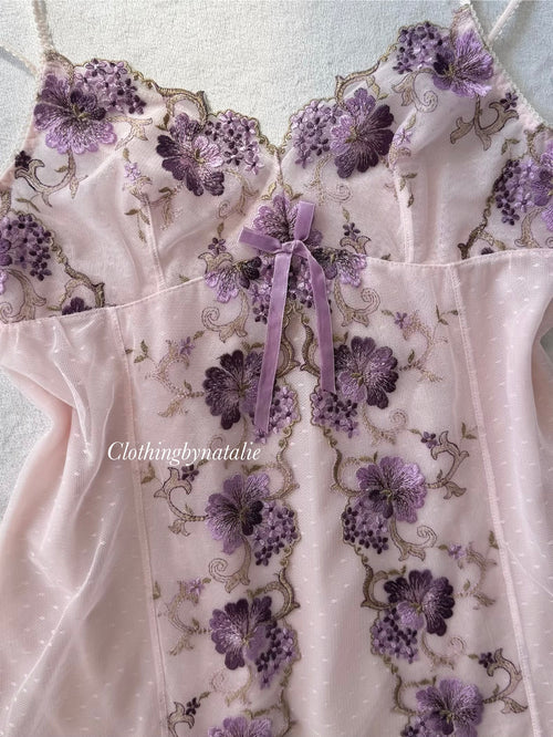 Embroidery Lila Mesh Mini Dress size S/small M