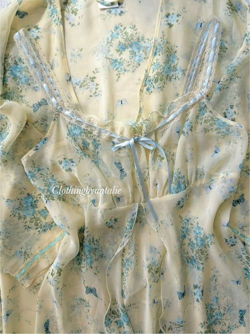Vintage Yellow Sheer Chiffon Lounge Set size M