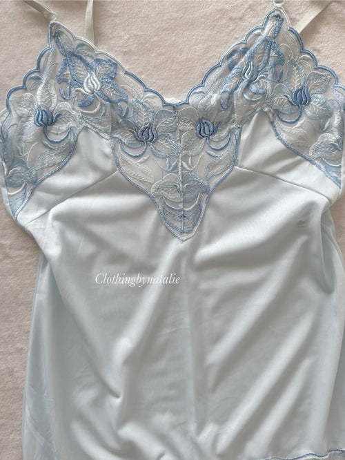 Floral Blue Nylon Slip Dress Size S