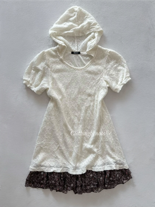 White Knit Hooded Dress Size S