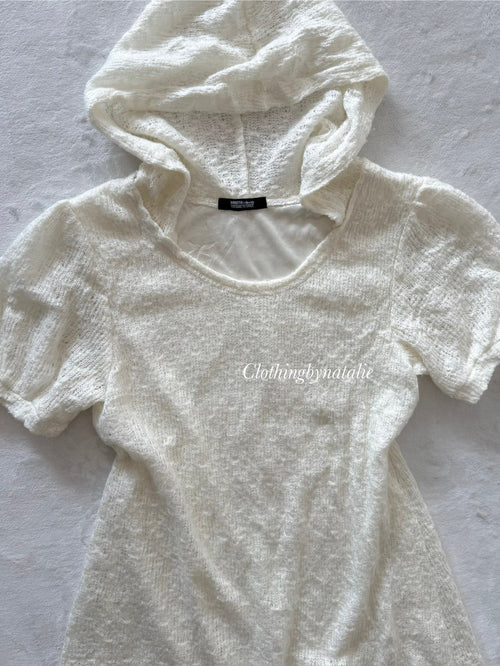 White Knit Hooded Dress Size S