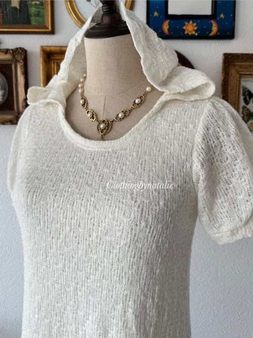 White Knit Hooded Dress Size S