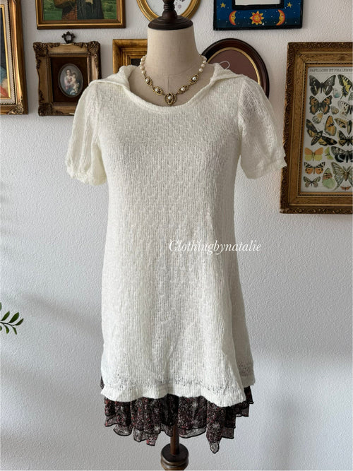 White Knit Hooded Dress Size S