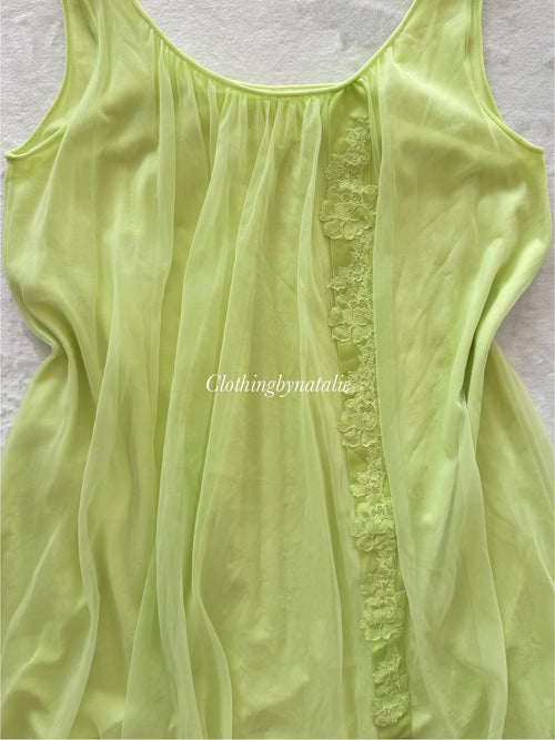 Vintage Green Nylon Chiffon Nightgown Size M