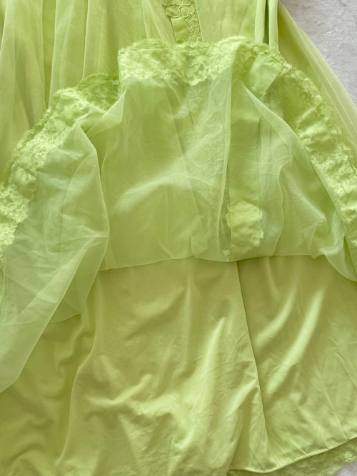 Vintage Green Nylon Chiffon Nightgown Size M