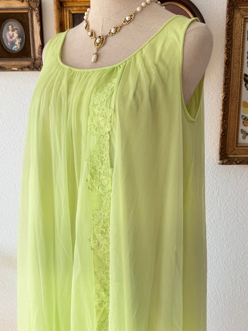 Vintage Green Nylon Chiffon Nightgown Size M