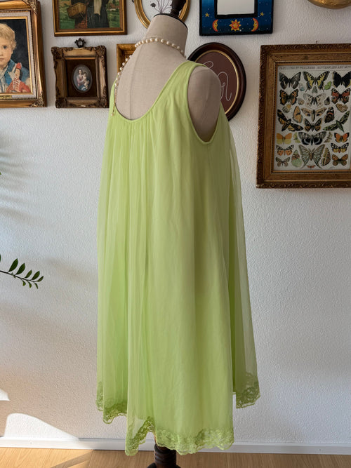 Vintage Green Nylon Chiffon Nightgown Size M