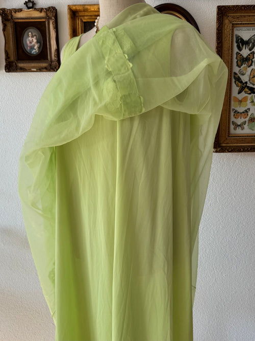 Vintage Green Nylon Chiffon Nightgown Size M