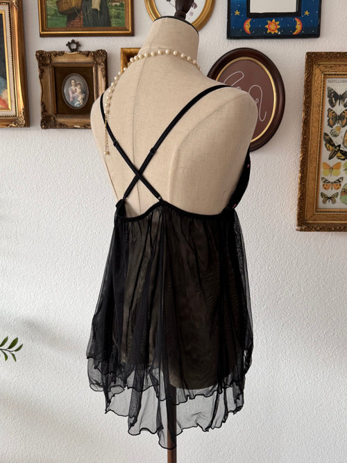 Black Pink Mesh Babydoll Size M
