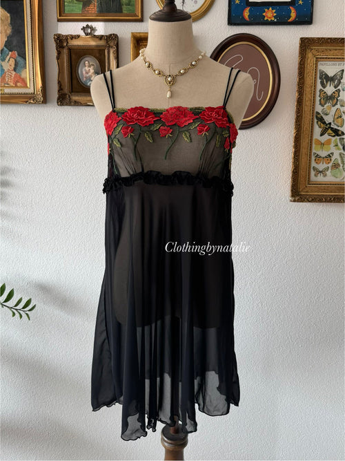 Black Sheer Chiffon Nightgown Size M