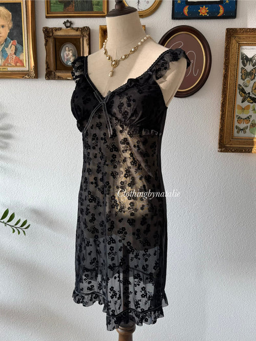 Black Burnt Velvet Slip Dress size S