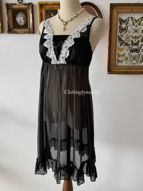 Black Poka Dot Nylon Slip Size M