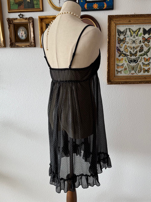 Black Poka Dot Nylon Slip Size M