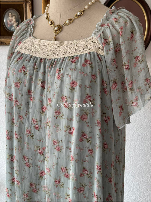 Blue Floral Chiffon Babydoll Size M