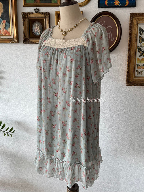 Blue Floral Chiffon Babydoll Size M