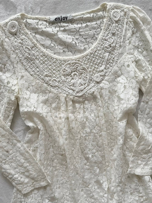 Y2K White Lace Babydoll Dress size S