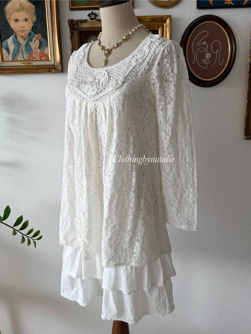 Y2K White Lace Babydoll Dress size S