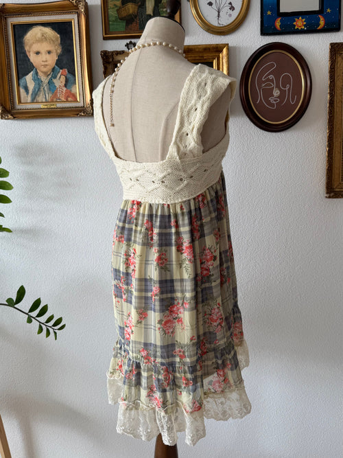 Boho Knit Chiffon Babydoll Size S/M