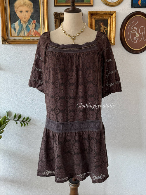 Y2K Brown Lace Babydoll Size M