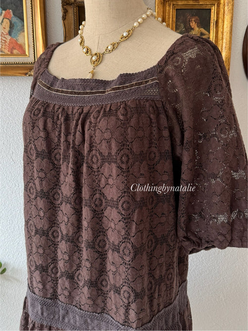 Y2K Brown Lace Babydoll Size M