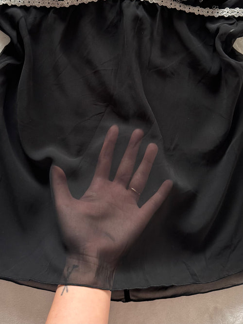 Floral Embroidery Black Chiffon Cami Size S