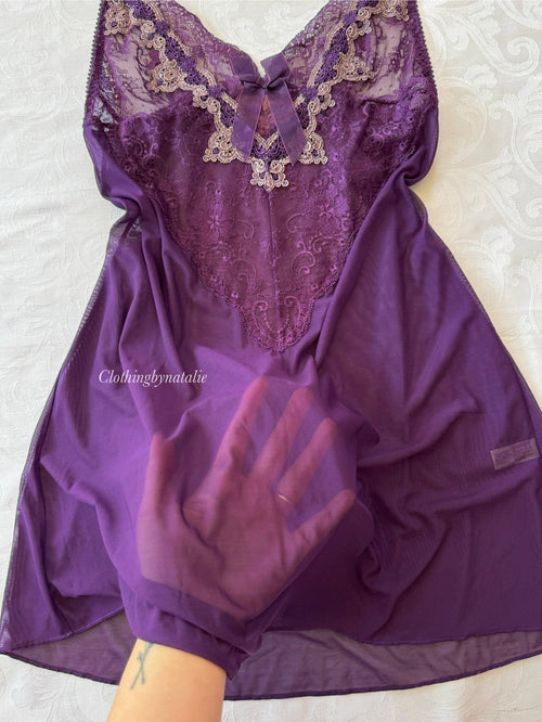 EB Dark Purple Embroidery Mini Dress (XS)