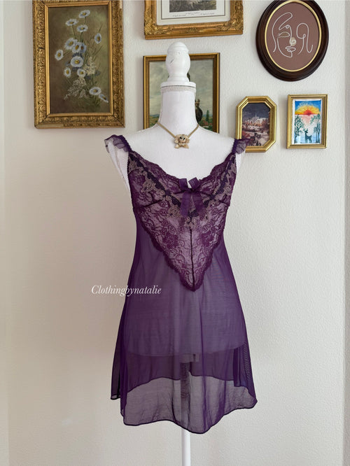 EB Dark Purple Embroidery Mini Dress (XS)