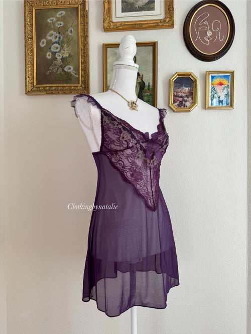 EB Dark Purple Embroidery Mini Dress (XS)