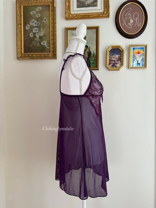 EB Dark Purple Embroidery Mini Dress (XS)