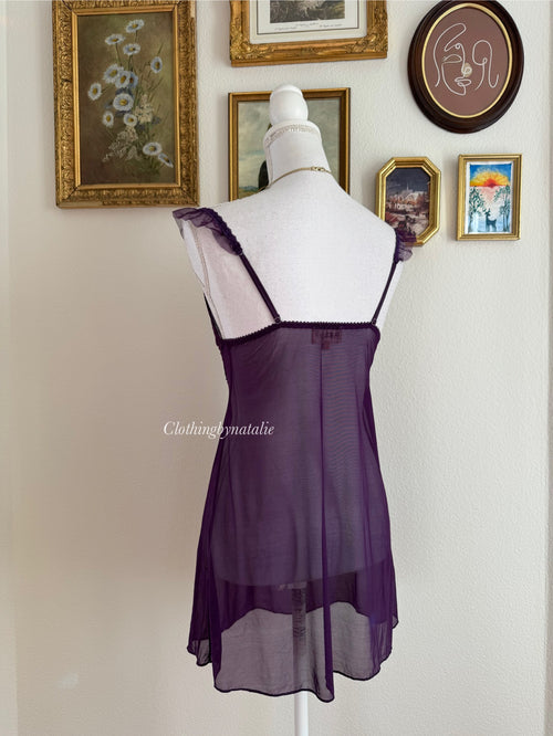 EB Dark Purple Embroidery Mini Dress (XS)