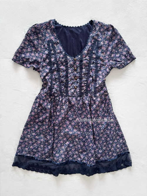 Navy Floral Chiffon Babydoll Size M