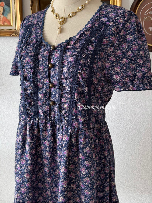 Navy Floral Chiffon Babydoll Size M