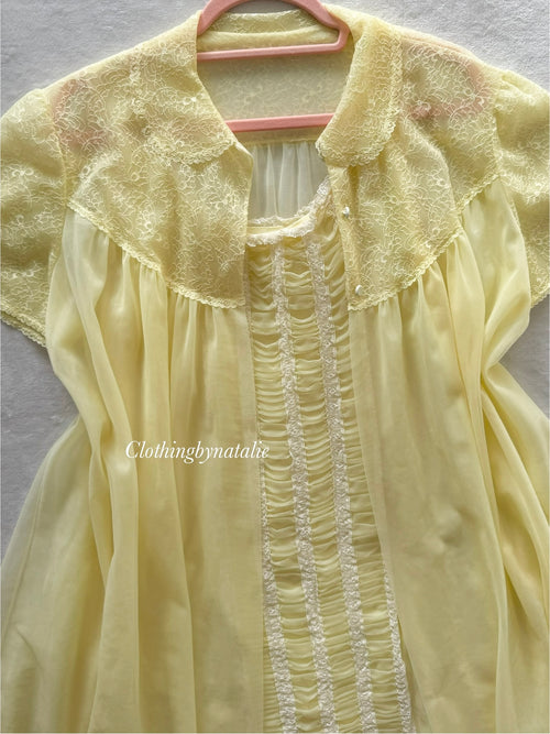 Fairy Yellow Nylon Chiffon Peignoir Set Size S/M