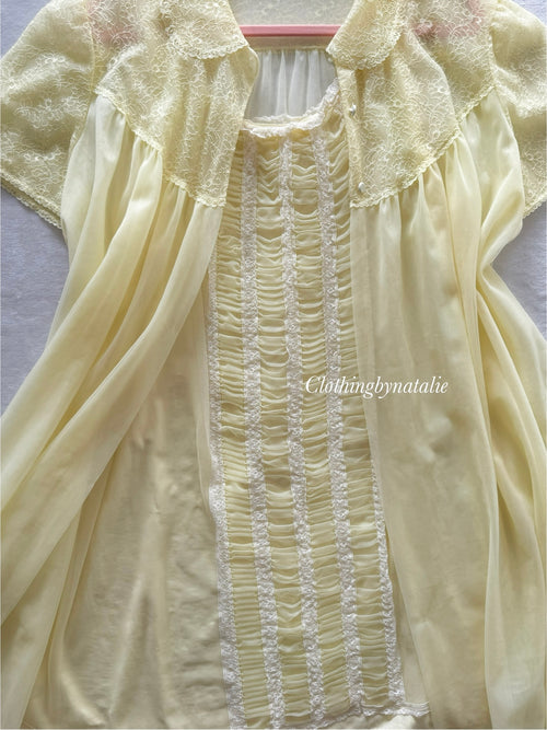 Fairy Yellow Nylon Chiffon Peignoir Set Size S/M